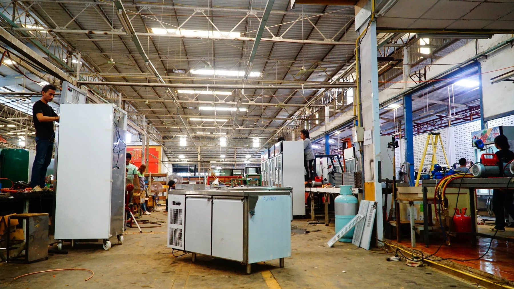 Commercial refrigeration cabinets prepared for final inspection